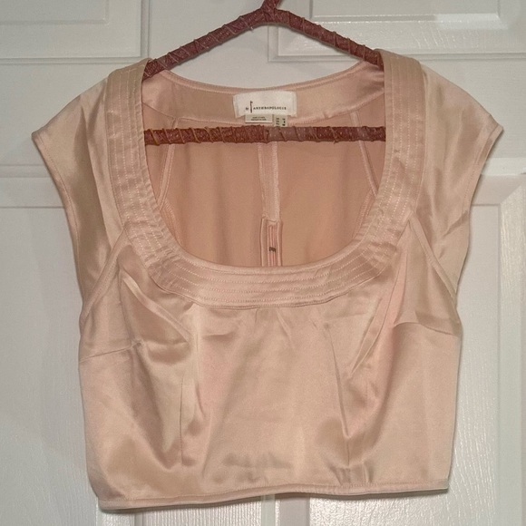 Anthropologie Scoop-Neck Silky Crop Top Peach Back Zip - Picture 3 of 5